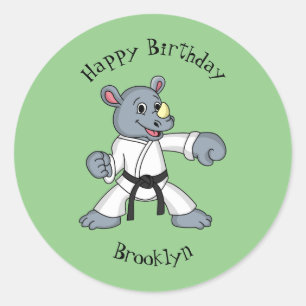 Niedlicher Cartoon Rhino kung fu Cartoon Runder Aufkleber