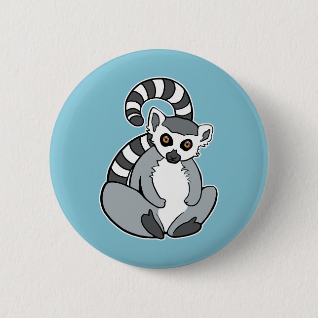 Niedlicher Cartoon Ring-Angebundener Lemur Button (Vorderseite)