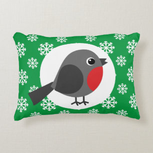 Niedlicher Cartoon Robin mit Schneeflocken Dekokissen