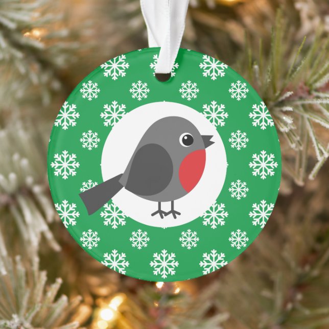 Niedlicher Cartoon Robin mit Schneeflocken Ornament (Baum)