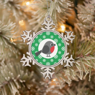 Niedlicher Cartoon Robin mit Schneeflocken Schneeflocken Zinn-Ornament