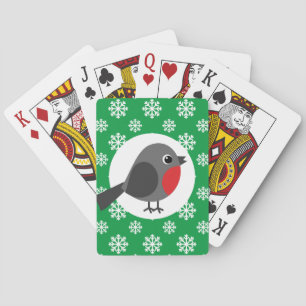 Niedlicher Cartoon Robin mit Schneeflocken Spielkarten