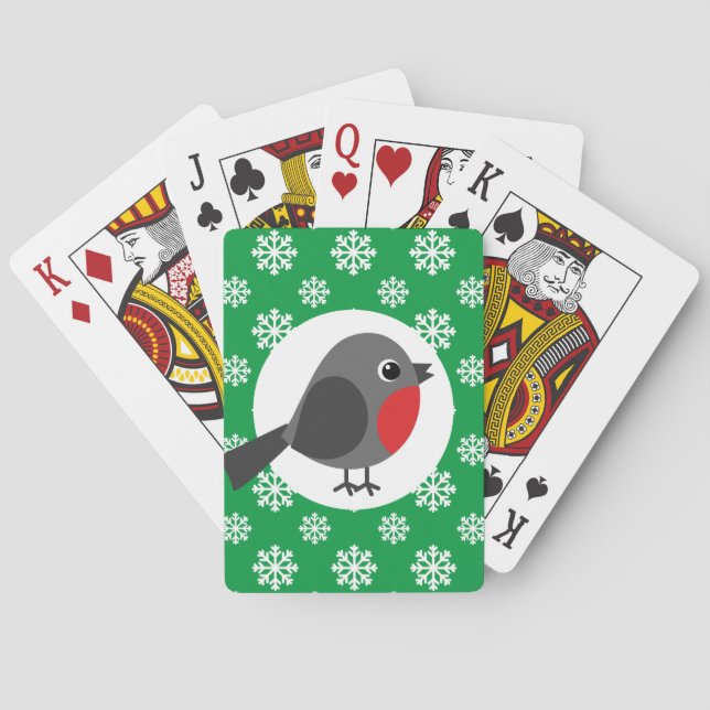 Niedlicher Cartoon Robin mit Schneeflocken Spielkarten (Rückseite)