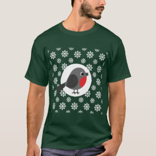 Niedlicher Cartoon Robin mit Schneeflocken T-Shirt
