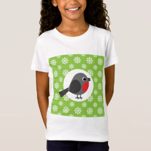 Niedlicher Cartoon Robin mit Schneeflocken T-Shirt