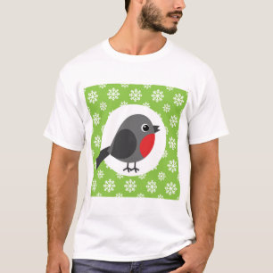 Niedlicher Cartoon Robin mit Schneeflocken T-Shirt