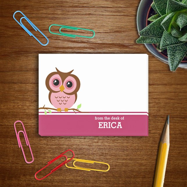 Niedlicher Cartoon Rosa Owl Personalisiert Post-it Klebezettel (Von Creator hochgeladen)