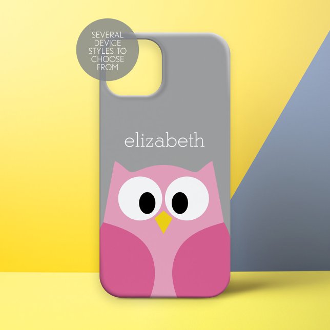 Niedlicher Cartoon - Rosa und Grau Individuelle Na Case-Mate iPhone Hülle (Personalized Phone Case - Cute Cartoon Owl)