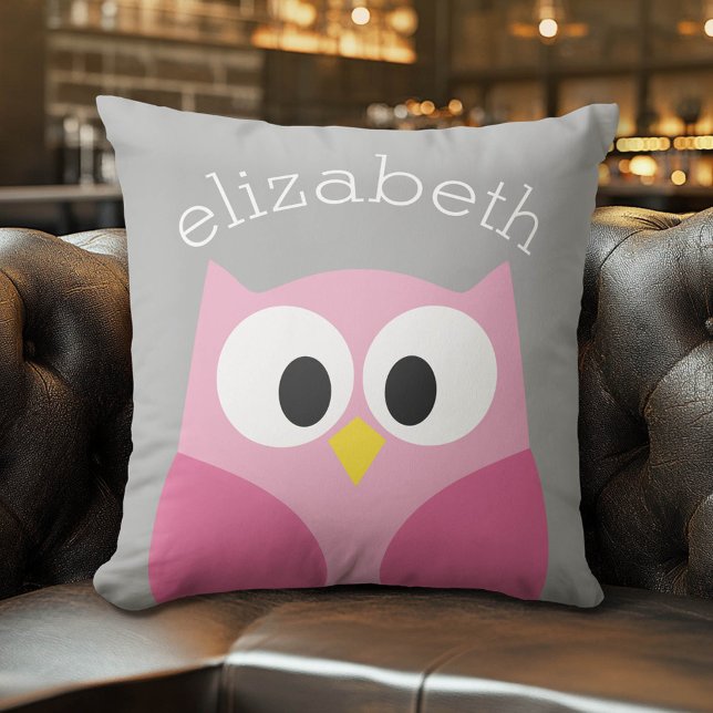 Niedlicher Cartoon - Rosa und Grau Individuelle Na Kissen (Whimsical Custom Monogram Pillow)