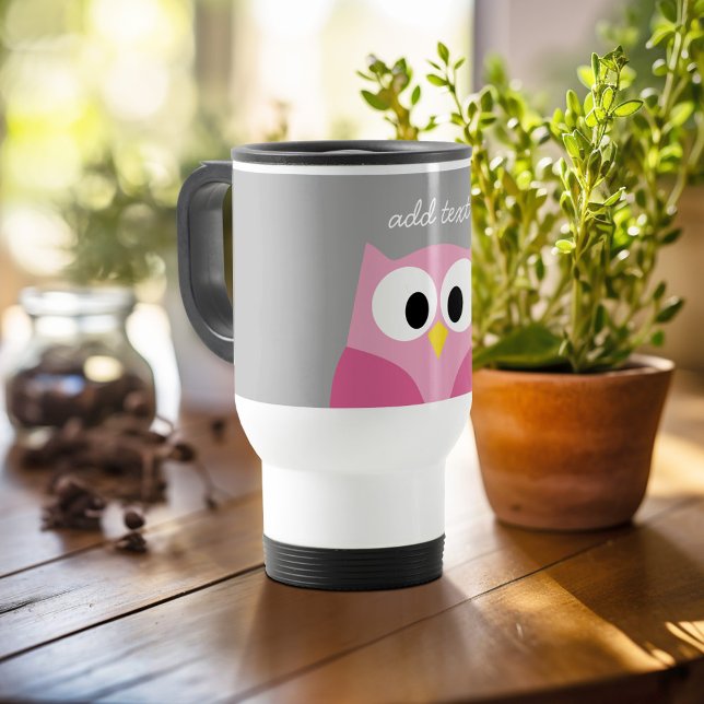 Niedlicher Cartoon - Rosa und Grau Individuelle Na Reisebecher (Personalized travel mug - add photos and text or customize completely)