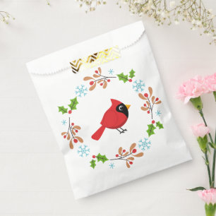 Niedlicher Cartoon Roter Kardinal mit Blume Geschenktütchen