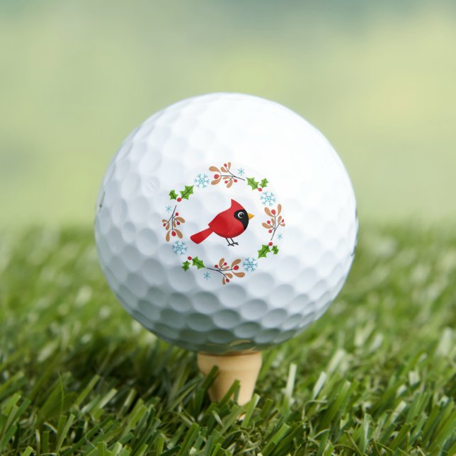 Niedlicher Cartoon Roter Kardinal mit Blume Golfball (Insitu T-Shirt)