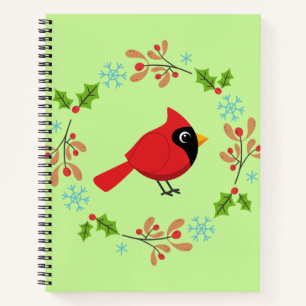 Niedlicher Cartoon Roter Kardinal mit Blume Notizbuch