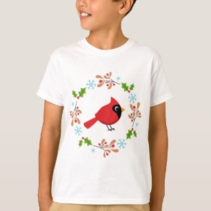 Niedlicher Cartoon Roter Kardinal mit Blume T-Shirt