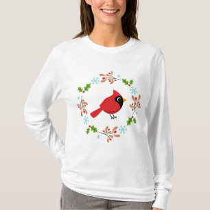 Niedlicher Cartoon Roter Kardinal mit Blume T-Shirt