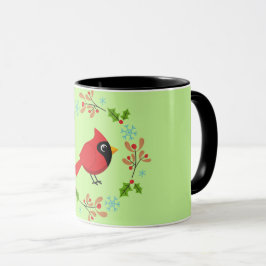 Niedlicher Cartoon Roter Kardinal mit Blume Tasse