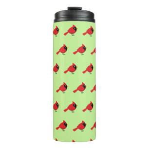 Niedlicher Cartoon Roter Kardinal mit Blume Thermosbecher