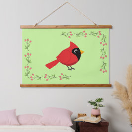 Niedlicher Cartoon Roter Kardinal mit Blume Wandteppich Mit Holzrahmen