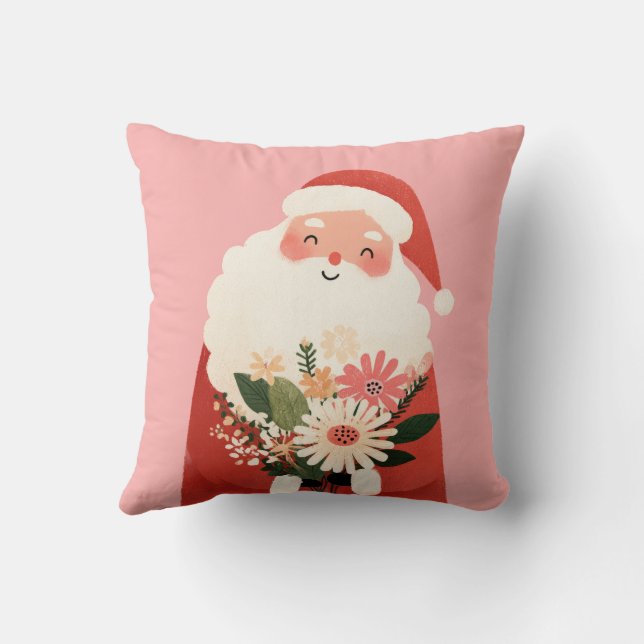 Niedlicher Cartoon Santa Claus mit Blume Xmas Kind Kissen (Rückseite)