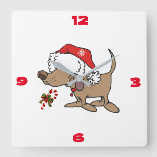 **NIEDLICHER CARTOON SANTA DOG** KLOCK QUADRATISCHE WANDUHR