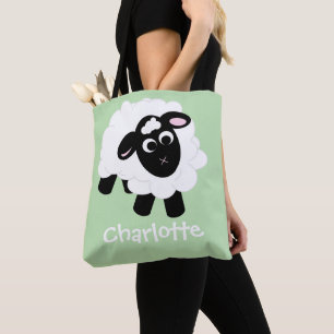 Niedlicher Cartoon Schafe Name Green Tote Bag