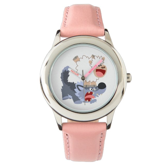 Niedlicher Cartoon Schafe und Wolf Watch Armbanduhr (Vorderseite)