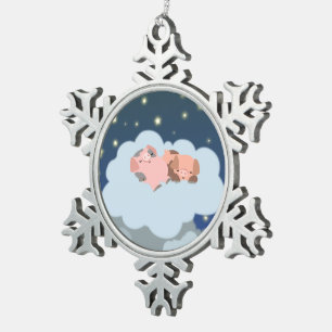 Niedlicher Cartoon Schlummerierung Ferkel Zinnschm Schneeflocken Zinn-Ornament