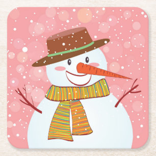 Niedlicher Cartoon Schneemann im Winter Schneefall Rechteckiger Pappuntersetzer