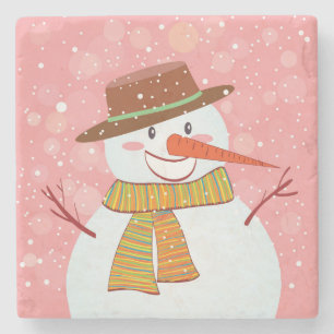 Niedlicher Cartoon Schneemann im Winter Schneefall Steinuntersetzer