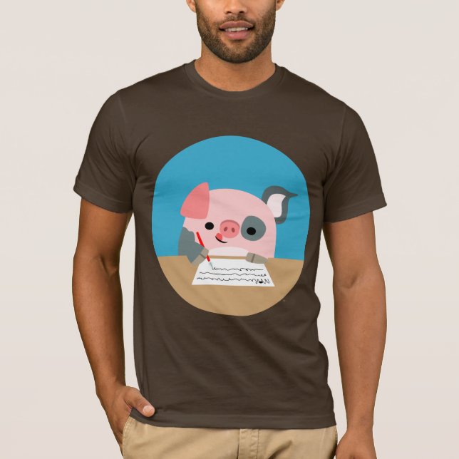 Niedlicher Cartoon Schreiben von Schweinefleisch-T T-Shirt (Vorderseite)