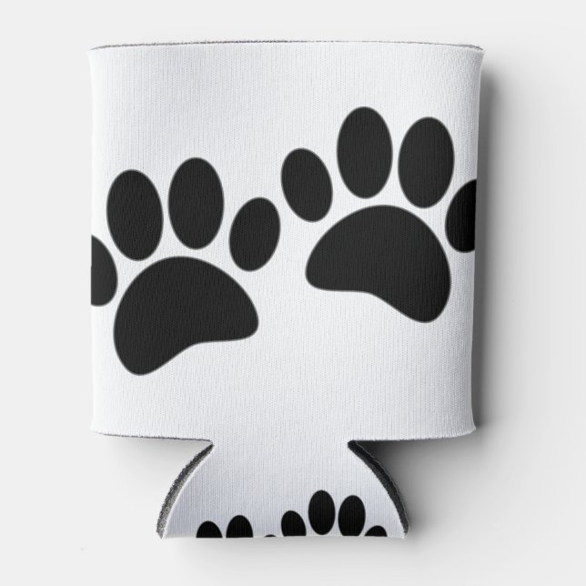 Niedlicher Cartoon Schwarze Welpe Paw Prints Dosenkühler (Vorderseite)