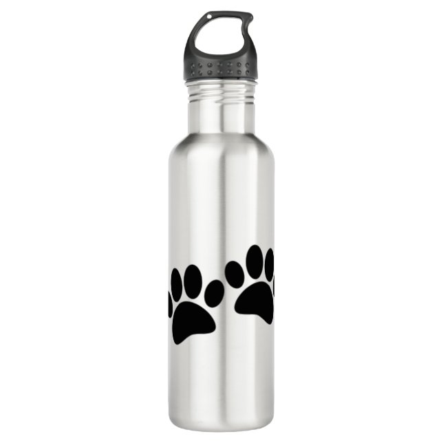 Niedlicher Cartoon Schwarze Welpe Paw Prints Edelstahlflasche (Vorderseite)