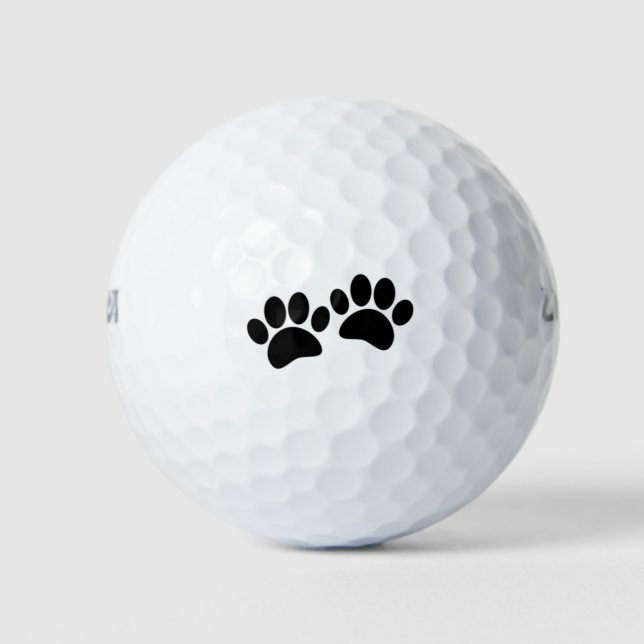 Niedlicher Cartoon Schwarze Welpe Paw Prints Golfball (Vorderseite)