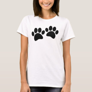 Niedlicher Cartoon Schwarze Welpe Paw Prints T-Shirt