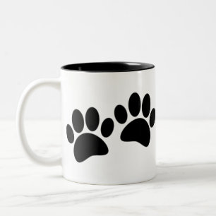Niedlicher Cartoon Schwarze Welpe Paw Prints Zweifarbige Tasse