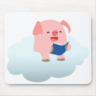 Niedlicher Cartoon-Schwein-Leser auf Wolke Mousepad