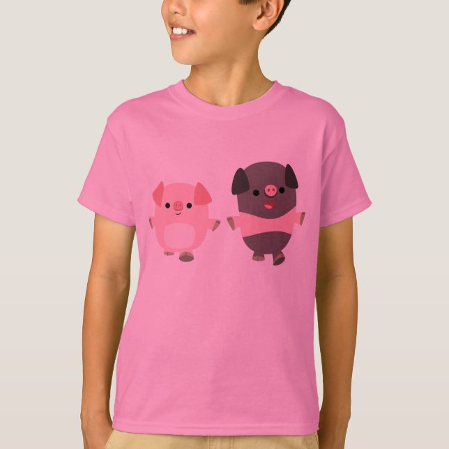 Niedlicher Cartoon Schweine auf einem Spaziergang  T-Shirt (Vorderseite)