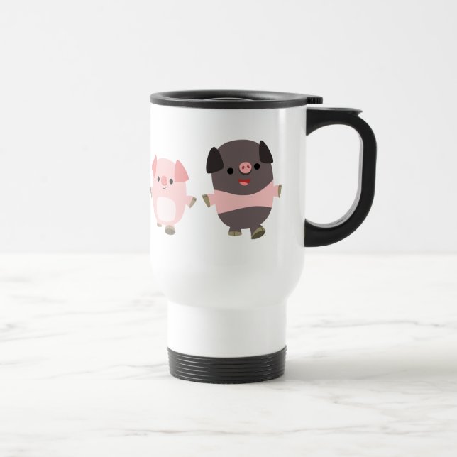 Niedlicher Cartoon Schweine auf einer Tasse des Wa (Rechts)