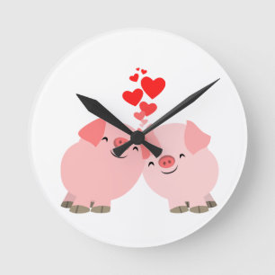 Niedlicher Cartoon Schweine in der Liebe Wall Cloc Runde Wanduhr