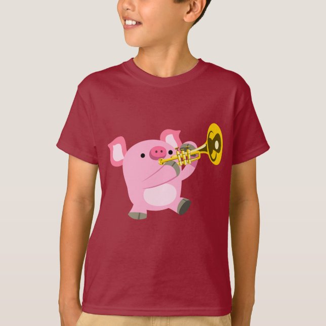 Niedlicher Cartoon Schweinefilet Trumpet Kinder T  T-Shirt (Vorderseite)