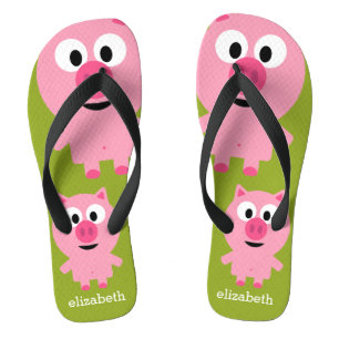 Niedlicher Cartoon Schweinefleisch - Rosa und Kalk Flip Flops