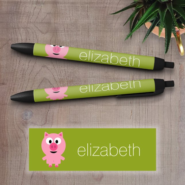 Niedlicher Cartoon Schweinefleisch - Rosa und Kalk Kugelschreiber (Personalized writing pens - Add your text )