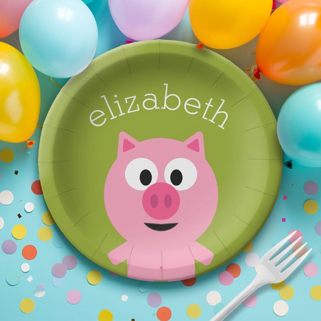 Niedlicher Cartoon Schweinefleisch - Rosa und Kalk Pappteller (Custom Paper Plate for a Party)
