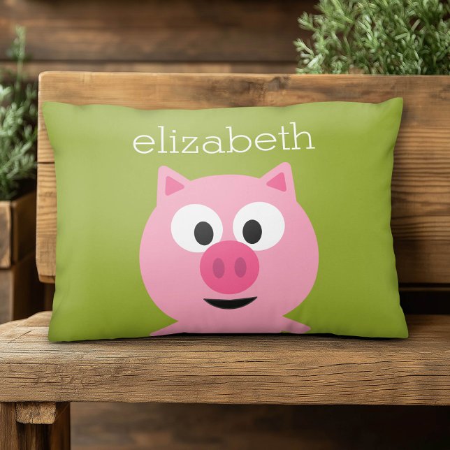 Niedlicher Cartoon Schweinefleisch - Rosa und Kalk Zierkissen (Cute Accent Pillow)