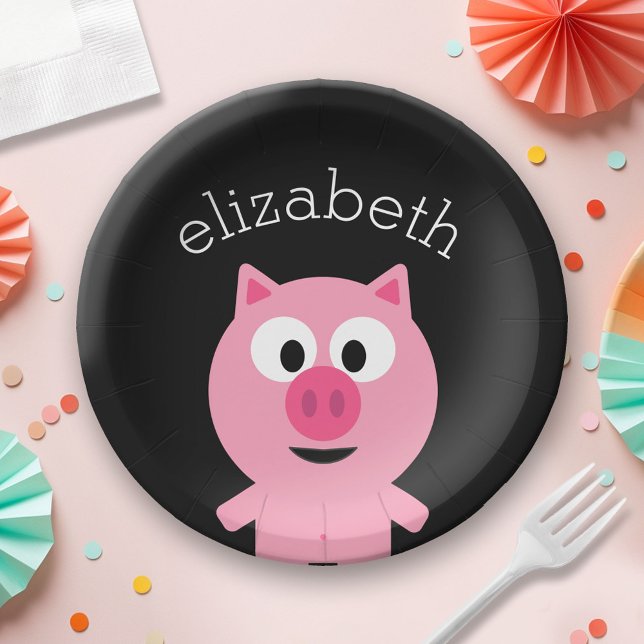 Niedlicher Cartoon Schweinefleisch - rosa und schw Pappteller (Custom Paper Plate for a Party)