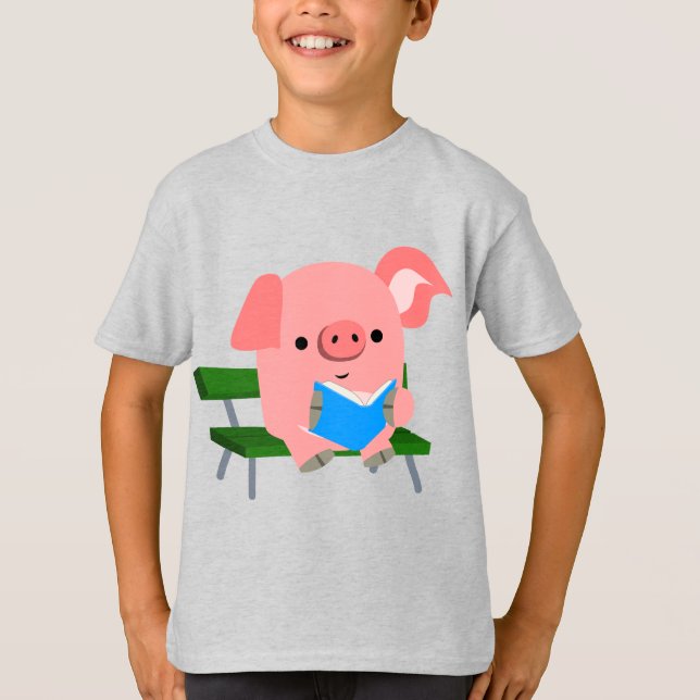 Niedlicher Cartoon Schweinefleischlesen auf der Ba T-Shirt (Vorderseite)