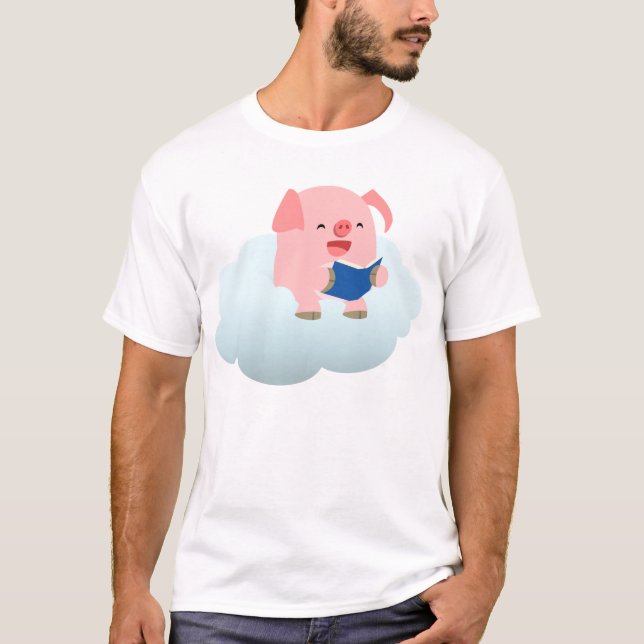 Niedlicher Cartoon-Schweineführer auf Cloud-Childr T-Shirt (Vorderseite)