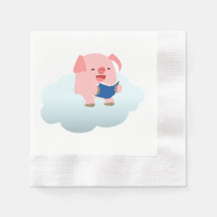 Niedlicher Cartoon-Schweineführer auf Cloud Paper Serviette