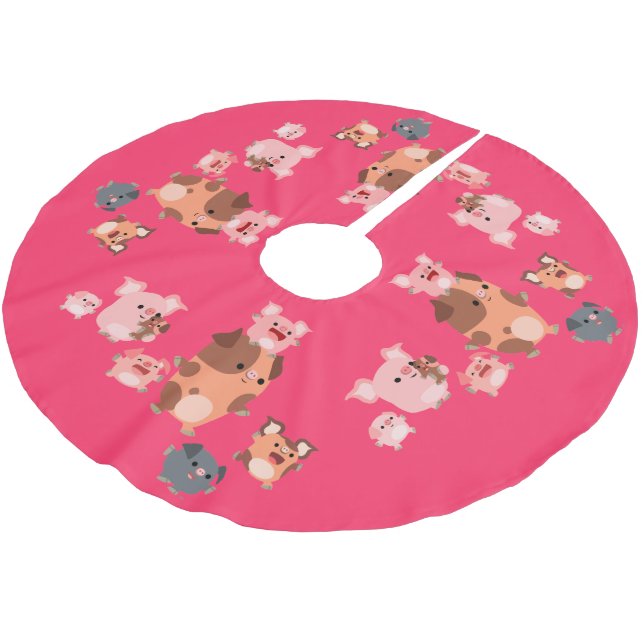 Niedlicher Cartoon Schweinegrippe Polyester Weihnachtsbaumdecke (Schrägansicht)