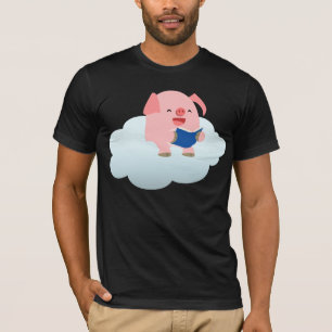 Niedlicher Cartoon-Schweineleser auf dem Cloud-T - T-Shirt